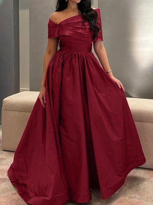 A-Line/Princess Off-the-shoulder Sleeveless Floor Length Satin Evening Dresses