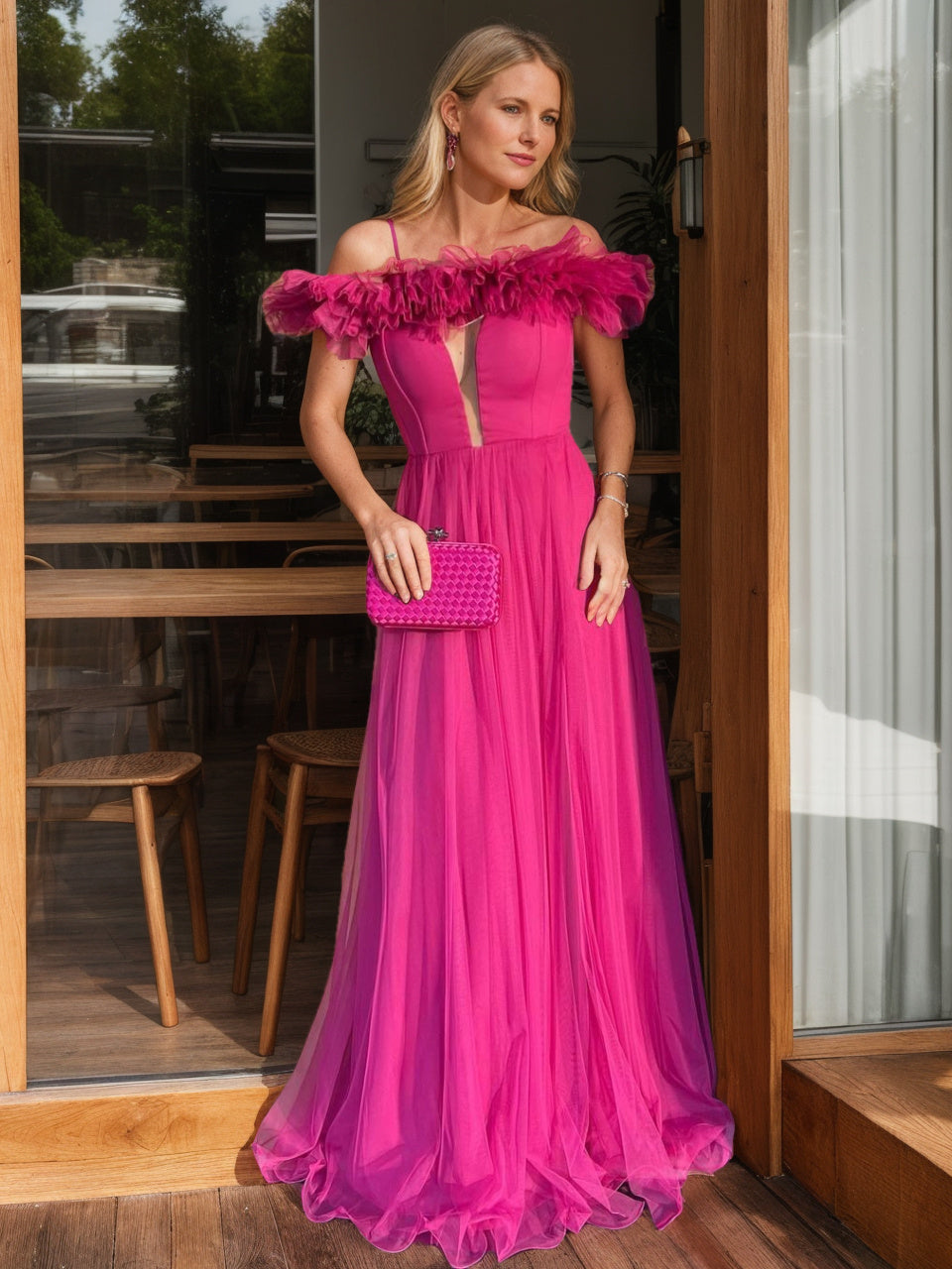 342183 A-Line/Princess Off-the-Shoulder Sleeveless Floor-Length Evening Dress