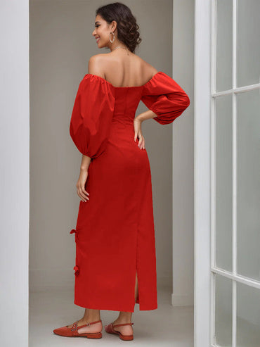 Sheath/Column Strapless Long Sleeves Ankle Length Party Dance Cocktail Homecoming Dress With Mini Bow(s)