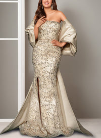 Mermaid/Trumpet Off-the-shoulder Sweep Train Evening Dress with Split Side & Bow(s)
