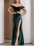 Sheath/Column Off-the-Shoulder Floor-length Velvet Evening Dresses with High Split