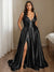 A-Line/Princess Prom Dress V-Neck Sleeveless Floor-Length Evening Dresses with Split Side