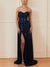 Empire Strapless Sleeveless Floor-Length Long Prom Evening Dress with Sequins & Split Side