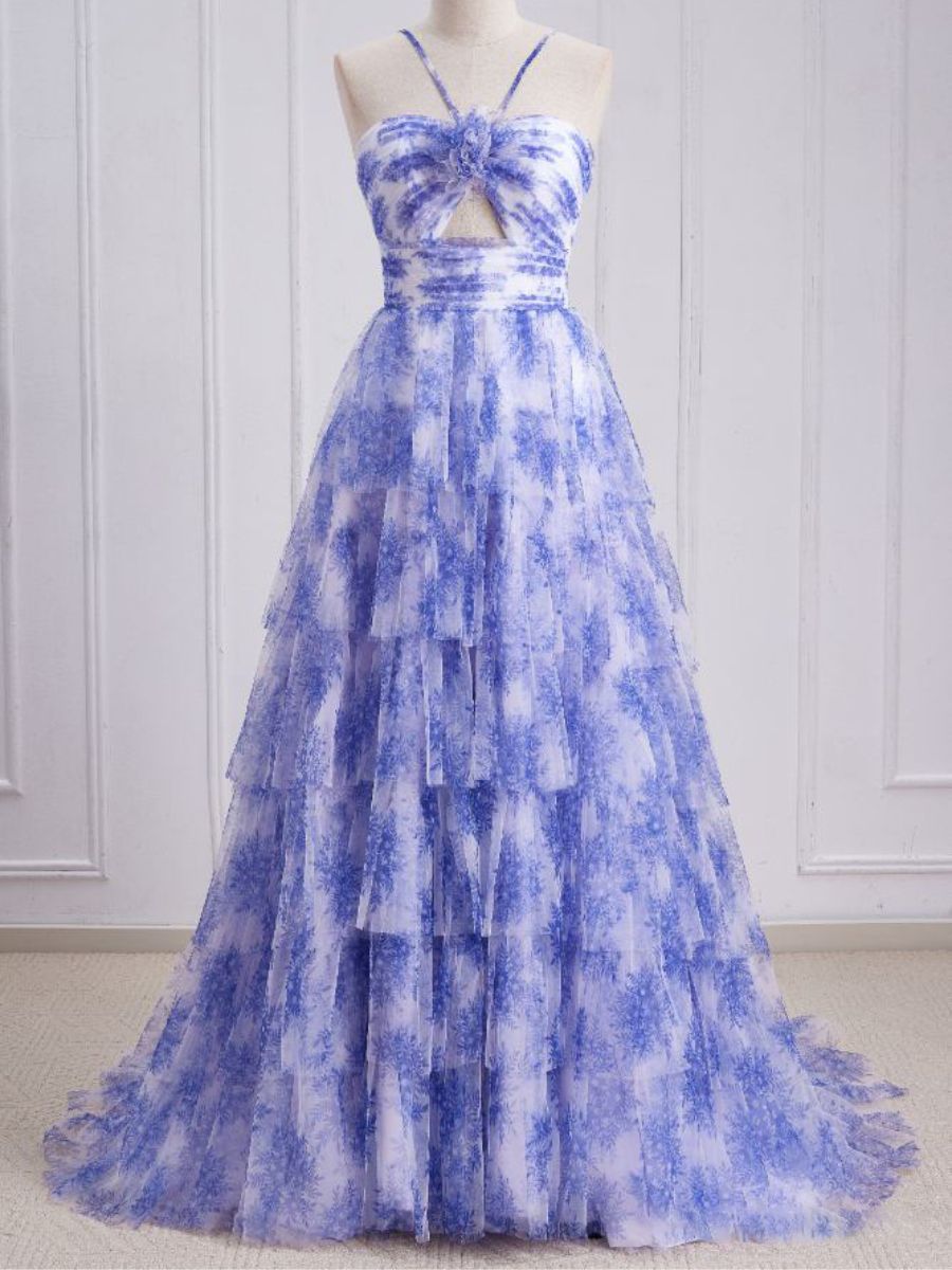 A-Line/Princess Strapless Sweetheart Evening Dresses With Printed Flower & Ruffles