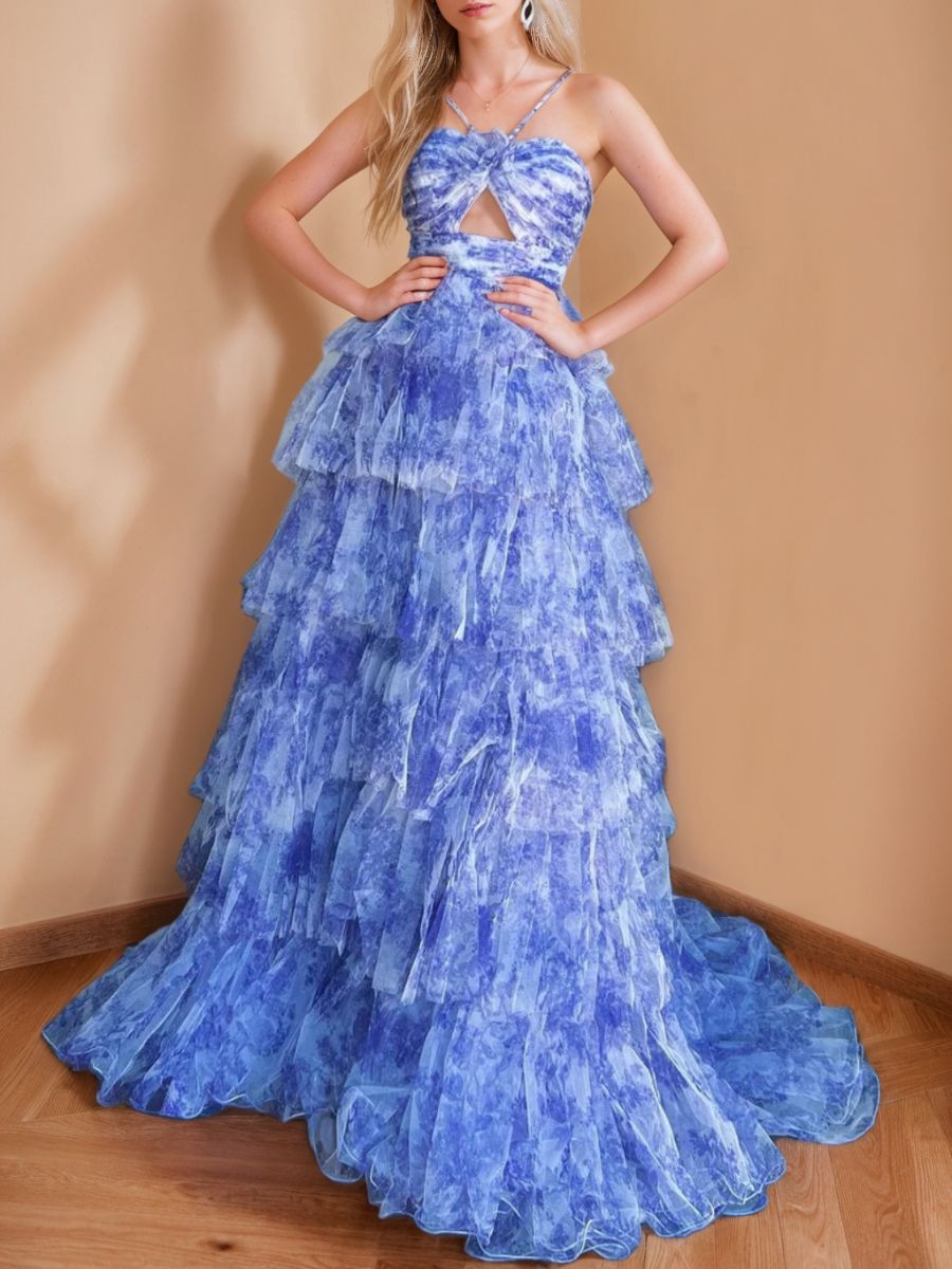 A-Line/Princess Strapless Sweetheart Evening Dresses With Printed Flower & Ruffles