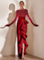 Sheath/Column Jewel Neck Long Sleeves Asymmetrical Evening Dress with Split Slit & Ruffles