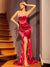 Trumpet/Mermaid Strapless Asymmetrical Ruched Prom Dresses with Rhinestone & Ruffles