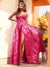 A-Line Elegant Spaghetti Straps Sleeveless Floral Long Prom Dresses with Pleats & High Split