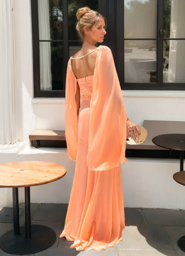 Trumpet/Mermaid Sweetheart Ruched Floor Length Prom Dresses with Cape