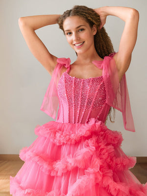 A-Line/Princess Cowl Neck Sleeveless Floor-Length Luxurious Prom Dresses with Crystal & Pleats