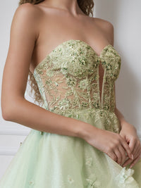 A-Line Strapless Sleeveless Luxurious Pleated Prom Dresses with Beadings & Ruffles & Appliques