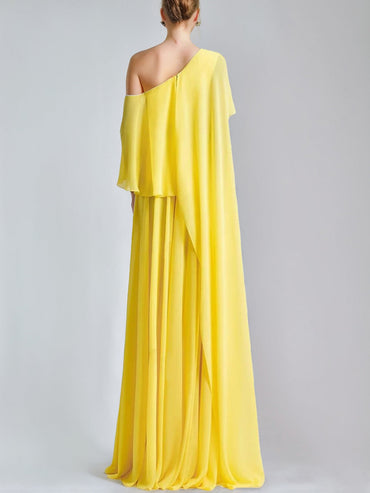 Loose Fit One-Shoulder Sleeveless Prom Dresses with Ruffles & High Split