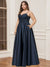 A-Line/Princess V-Neck Spaghetti Straps Sleeveless Floor-Length Plus Size Lace Satin Prom Dresses With Rhinestone