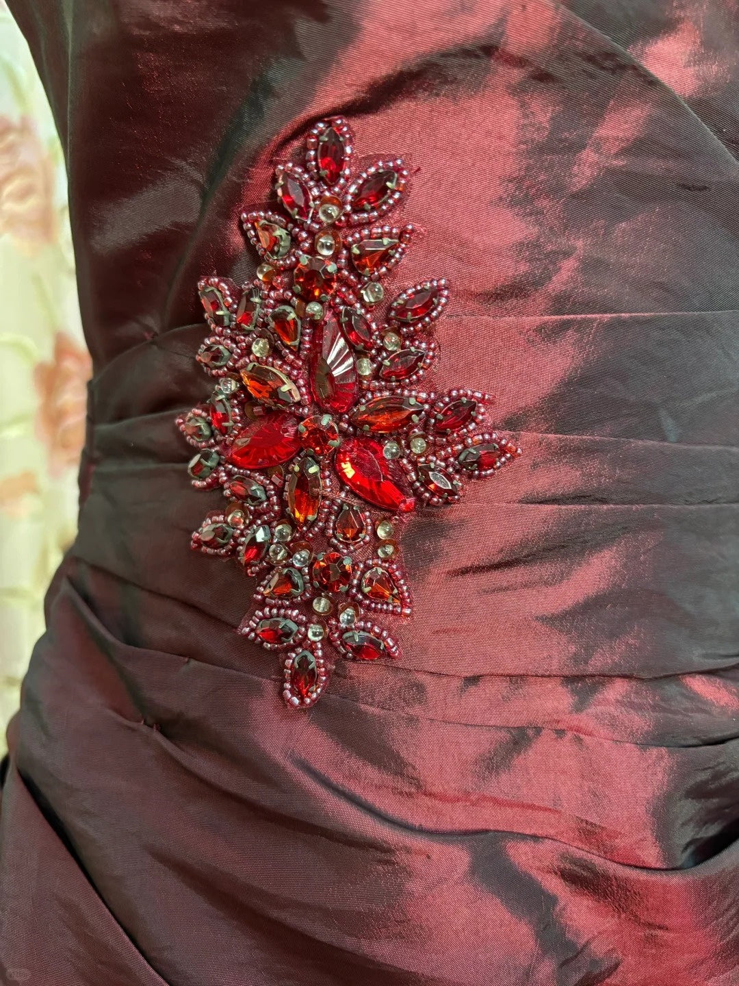 Trumpet/Mermaid Strapless Sleeveless Floor-Length Taffeta Prom Dresses with Sequins & Ruffles