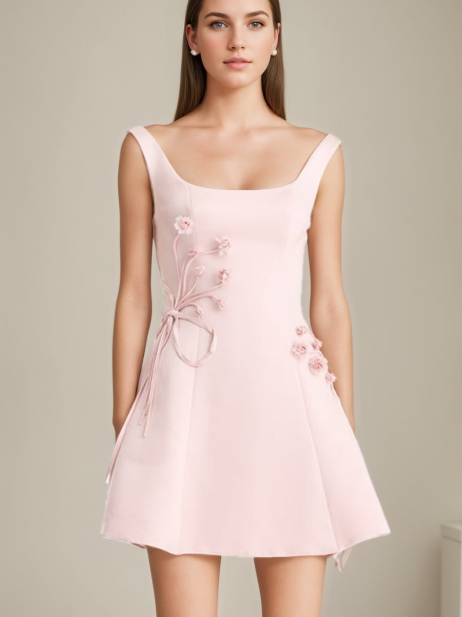 A-Line/Princess Scoop Simple Mini/Short Cocktail Dresses with Embroidery Bows & Flowers
