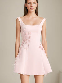 A-Line/Princess Scoop Simple Mini/Short Cocktail Dresses with Embroidery Bows & Flowers