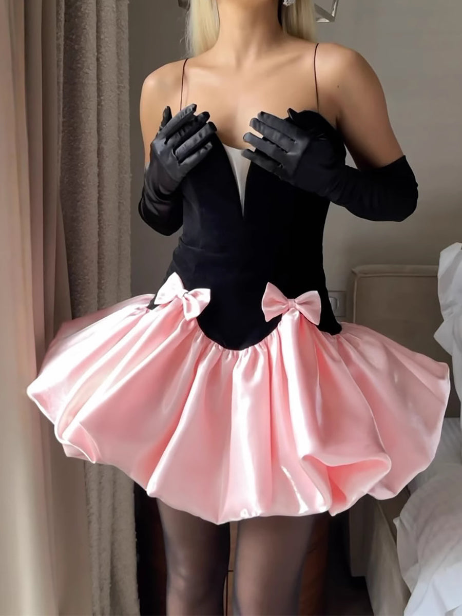 A-Line/Princess Spaghetti Straps Sleeveless Sweet Mini/Short Cocktail Dresses with Bow