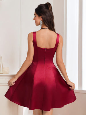 A-Line/Princess Square Neckline Sleeveless Short/Mini Homecoming Dresses with Bows