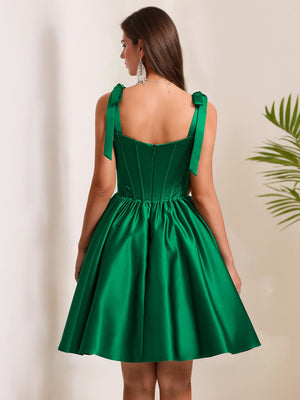 A-Line/Princess Square Neckline Pleated Short/Mini Homecoming Dresses with Shoulder Bow Ties