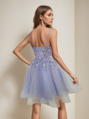 A-Line/Princess Spaghetti Straps Sleeveless Short/Mini Party Dance Cocktail Homecoming Dress with Sequins & Lace Appliques