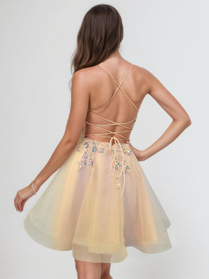 A-Line/Princess Spaghetti Straps Sleeveless Short/Mini Party Dance Cocktail Homecoming Dress with Sequins & Beaded