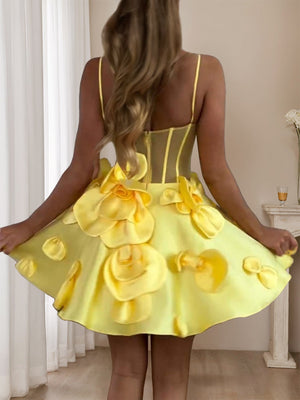 A-Line/Princess Spaghetti Straps Sleeveless Short/Mini Homecoming Dresses with 3D Flowers
