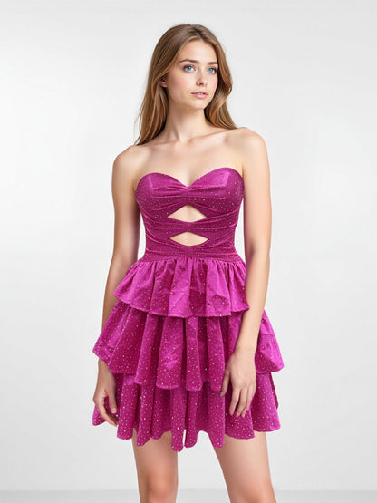A-Line/Princess Strapless Sleeveless Short/Mini Beaded Homecoming Dresses with Ruffles
