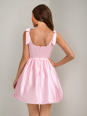 A-Line/Princess Square Sleeveless Short Homecoming Dresses with Bow