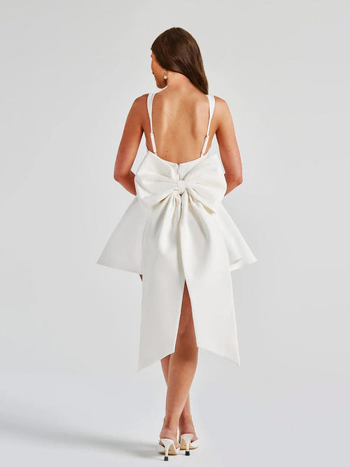 A-Line Square Neck Pleated Short Homecoming Dresses with Bow