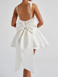 A-Line Square Neck Pleated Short Homecoming Dresses with Bow