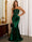 Sheath/Column Evening Dress Sequins Off The Shoulder Sleeveless Floor-Length High Side Split&Pleats Formal Christmas Dress With Back Lace-Up