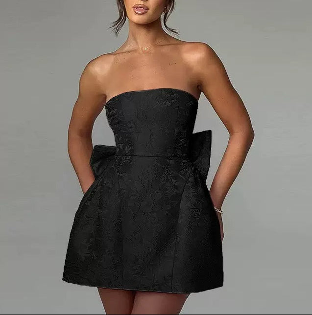 A Line/Princess Christmas Party Dresses Short/Mini Off Shoulder Sleeveless With Detachable Bow Cocktail