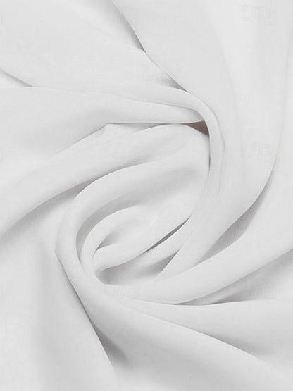 A-Line/Princess Little White Dresses Chiffon Formal/Wedding Dresses V-Neck Long Sleeves Floor-Length Daily Dresses With Pleats&Front Split