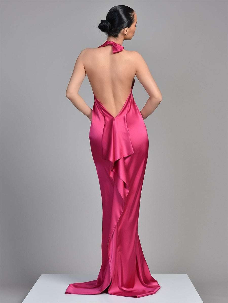 Sheath/Column Satin Criss Cross Sleeveless Floor-Length Evening Dress With Open Back