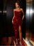Sheath/Column Sequins Party Dress Off The Shoulder Sleeveless Ankle Length Christmas Dress With Ruched