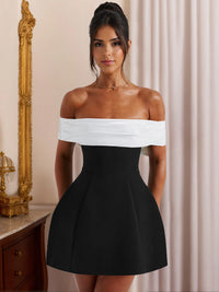 A Line/Princess Party Dresses Colorblock Cocktail Dress Short/Mini Off The Shoulder Sleeveless With Bow Homecoming