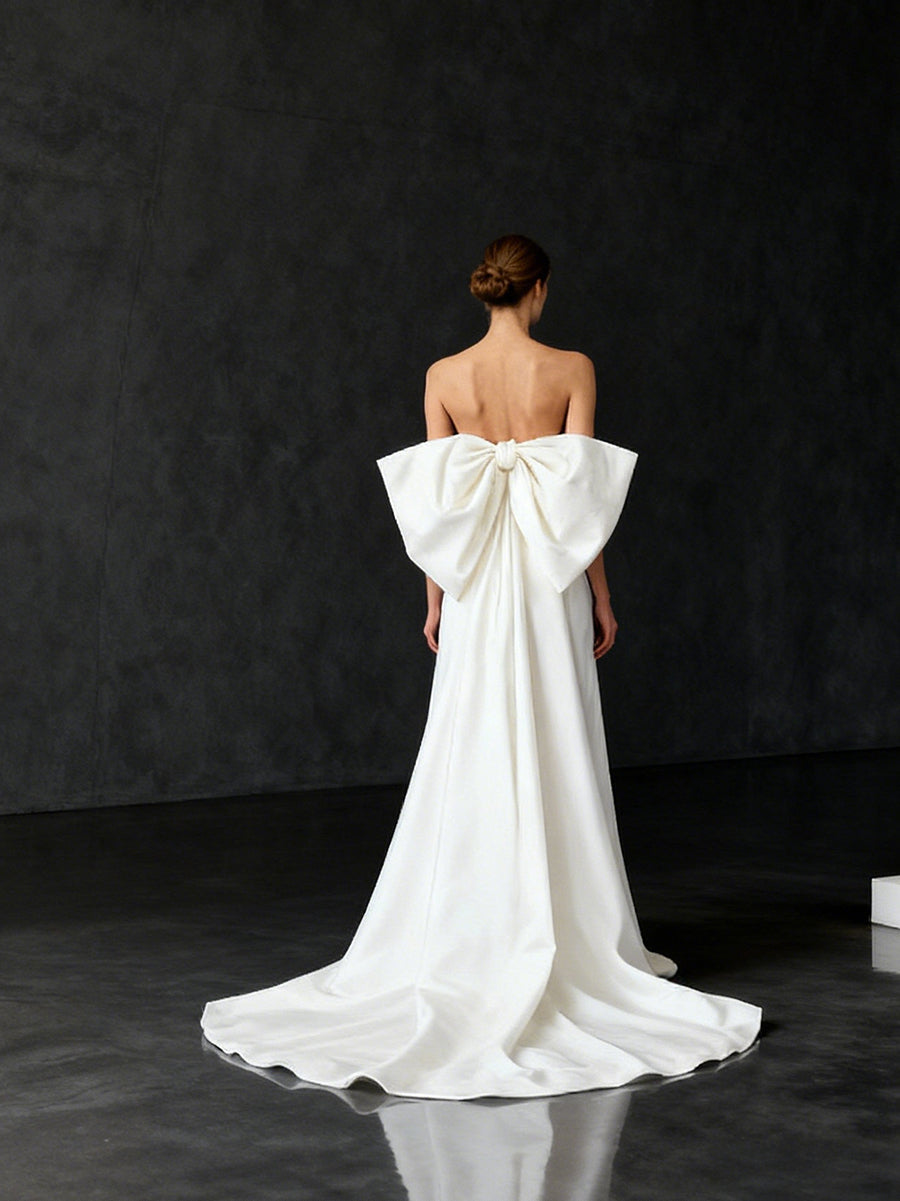 A-Line/Princess Little White Dresses Taffeta Party Dresses Sweetheart Sleeveless Short/Mini Wedding Dress With Big Bow