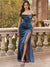 Mermaid Plus Size Prom Dress Velvet Formal Dress Corset Off-the-Shoulder Floor-length High Split