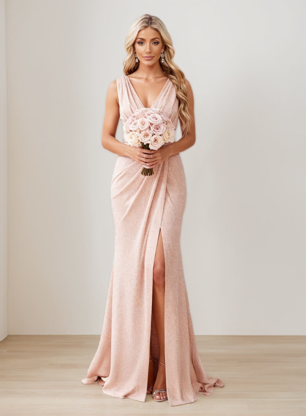 Sheath/Column V-Neck Sleeveless Floor-Length  Chiffon Bridesmaid Dress