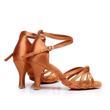 Women's Dancewear Shoes Buckle Ankle Strap Heel Open Toe Satin PU Latin Dance Shoes