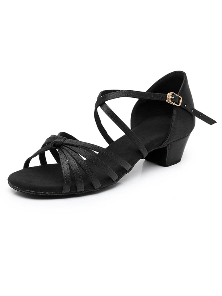 Women's Dancewear Shoes Buckle Open Toe Block Heel Satin PU Latin Shoes