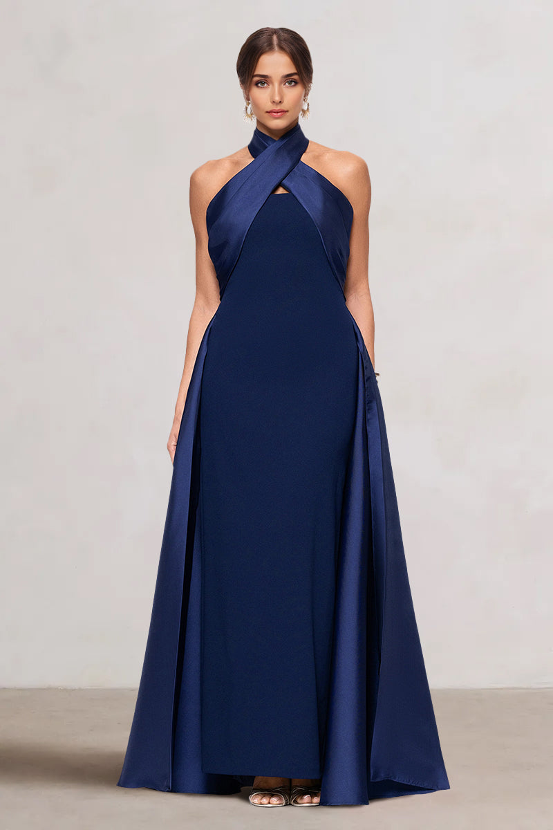 A-Line/Princess Stretch Crepe & Satin Criss Cross  Sleeveless Floor-Length Evening & Wedding Guest Dresses