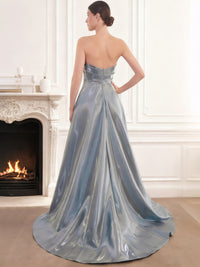 A-Line/Princess Liquid Satin Sweetheart Sleeveless Floor Length Evening Dress With Pleats