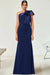 Sheath/Column Evening Dress Stretch Crepe & Satin Bow One-Shoulder Sleeveless Floor-Length Wedding Guest Dresses