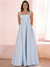 A-Line/Princess Square Neck Sleeveless Floor-Length Elegant Satin Prom Dresses