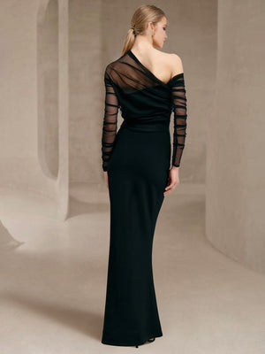 Sheath/Column Evening Dress One-Shoulder Floor-length Wedding Guest Dress Stretch Crepe Dresses