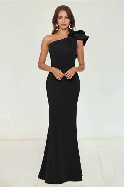 Sheath/Column Satin One-Shoulder With Ruffle Sleeveless Floor-Length Evening/Wedding Guest Dresses