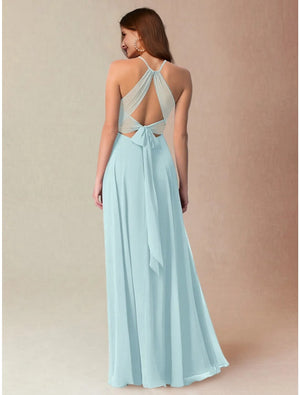 A-Line/Princess Chiffon Halter Floor-length Sleeveless Bridesmaid Dresses