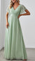 A-Line/Princess Chiffon V-Neck Short Sleeves&Ruffles Floor-length Long Bridesmaid Dresses