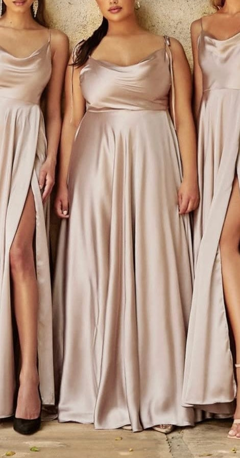 A-Line/Princess Silk Satin Spaghetti Straps Sleeveless Floor-length Long Bridesmaid Dresses